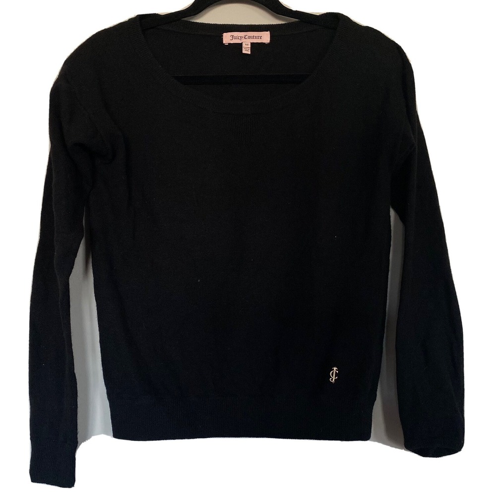 Juicy Couture Sweater Women's XS Black Cashmere Round Neck Long Sleeve Sweater - Picture 4 of 9